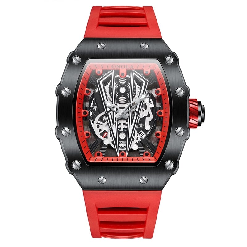 ONOLA Mens Watch - Elevate Your Style with this Sports Timepiece - Fashionable and Functional Mechanical Watches PikNik Red 