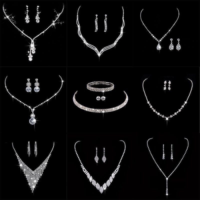 Fashion Crystal Bride Jewelry Set Rhinestone Silver-plated Wedding Dress Banquet Necklace Earring Set Ladies Gift - Thingsy