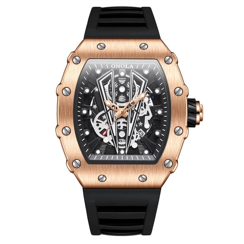 ONOLA Mens Watch - Elevate Your Style with this Sports Timepiece - Fashionable and Functional Mechanical Watches PikNik Rose black 