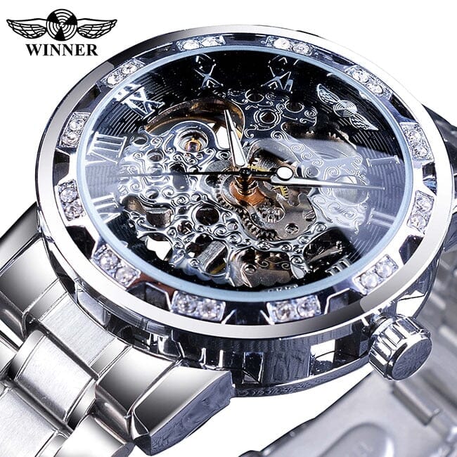 Winner Transparent Diamond Mechanical Watch Stainless Steel - Elevate Your Style to New Heights - Enjoy Premium Quality and Durability in One Timepiece Mechanical Watches PikNik 