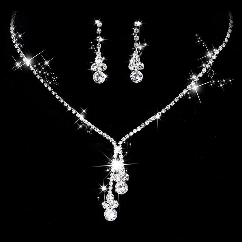 Fashion Crystal Bride Jewelry Set Rhinestone Silver-plated Wedding Dress Banquet Necklace Earring Set Ladies Gift - Thingsy