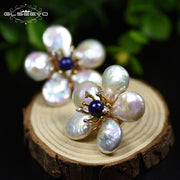 Baroque Pearl Stud Earrings Flower Style 1