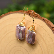 Purple Square Pearl Earrings