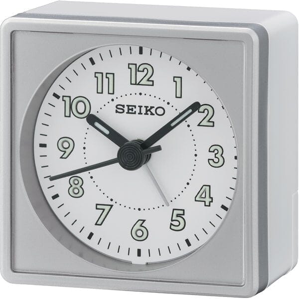 Seiko QHE083A Desk Alarm Clock - Silver & White Alarm Clocks Seiko 