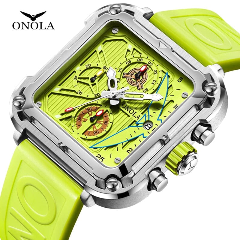 ONOLA Unique Square Design Luxury Quartz Sports Tape Watch for Men - Elevate your style and withstand any environment with this stunning timepiece. Mechanical Watches PikNik 