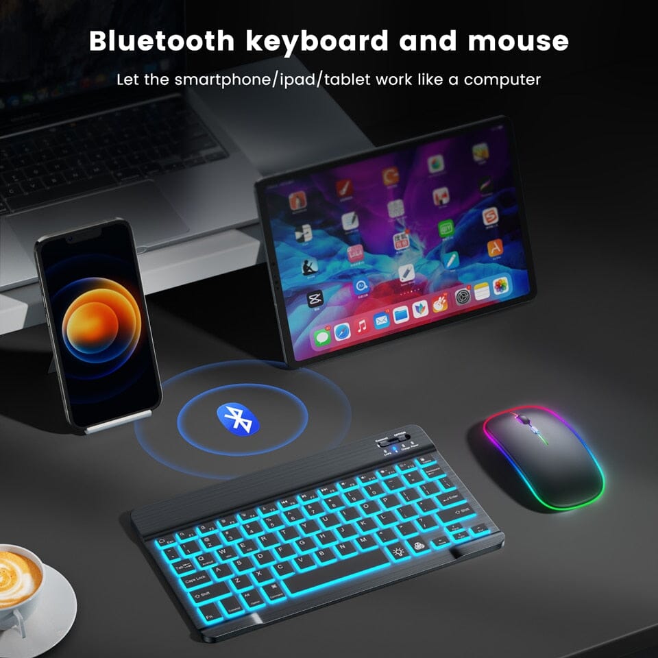 RGB Bluetooth Keyboard Wireless Keyboard Bluetooth Mini Spanish Russian Keyboard RGB Backlit Rechargeable For ipad Phone Tablet 0 PikNik 
