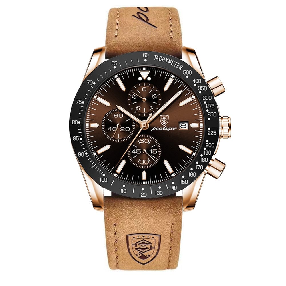 POEDAGAR Luxury Casual Sport Watch - Stay Fashionably on Time with Ease! - Water Resistant, Durable and Chic Mechanical Watches PikNik Gold Brown Leather 