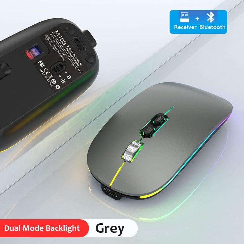 Erilles Dual Mode Bluetooth 2.4G Wireless Mouse - Work and Game with Ultimate Efficiency - Type-C Rechargeable and Ergonomic Design Computer Electronics PikNik Dual Mode Grey 
