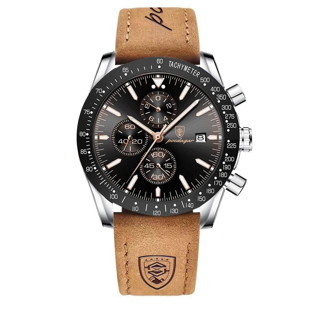 POEDAGAR Luxury Casual Sport Watch - Stay Fashionably on Time with Ease! - Water Resistant, Durable and Chic Mechanical Watches PikNik Silver Black Leather 