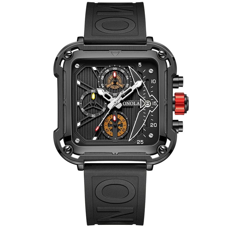 ONOLA Unique Square Design Luxury Quartz Sports Tape Watch for Men - Elevate your style and withstand any environment with this stunning timepiece. Mechanical Watches PikNik ON6831 black 
