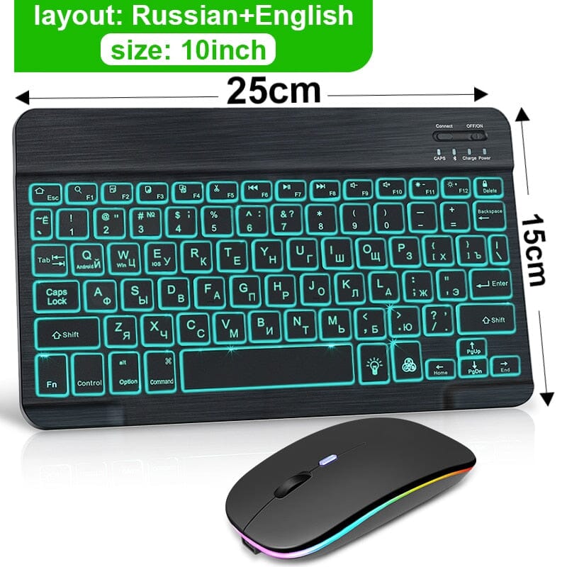 RGB Bluetooth Keyboard Wireless Keyboard Bluetooth Mini Spanish Russian Keyboard RGB Backlit Rechargeable For ipad Phone Tablet 0 PikNik China RU 10 Inch Set 