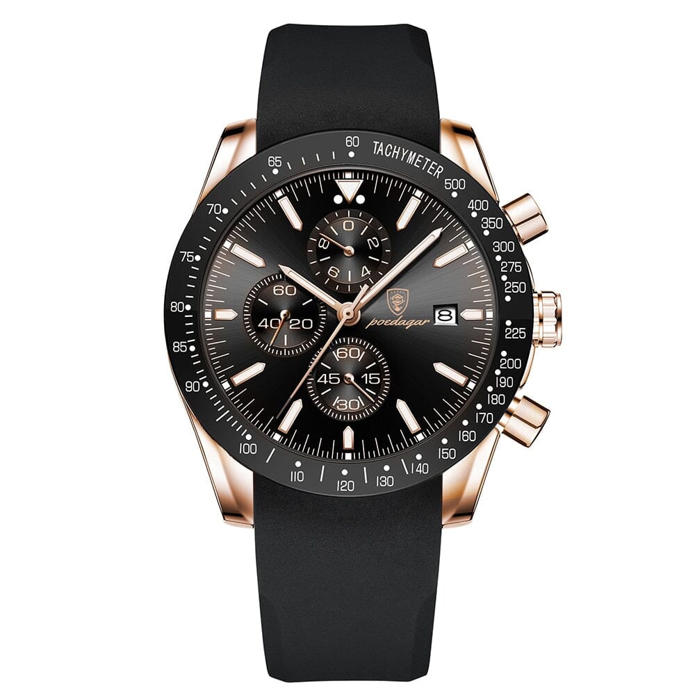 POEDAGAR Luxury Casual Sport Watch - Stay Fashionably on Time with Ease! - Water Resistant, Durable and Chic Mechanical Watches PikNik Gold Black Silicone 