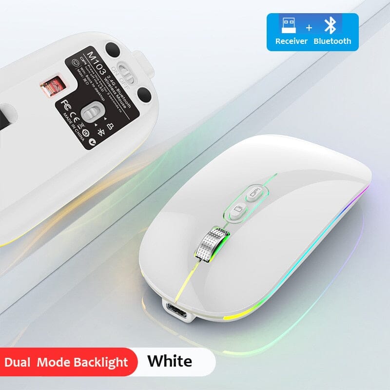 Erilles Dual Mode Bluetooth 2.4G Wireless Mouse - Work and Game with Ultimate Efficiency - Type-C Rechargeable and Ergonomic Design Computer Electronics PikNik Dual Mode White 