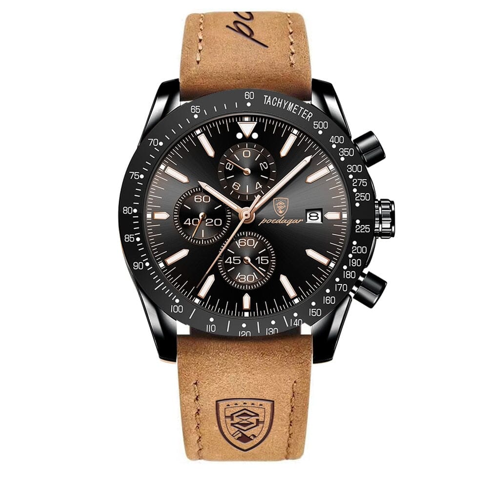 POEDAGAR Luxury Casual Sport Watch - Stay Fashionably on Time with Ease! - Water Resistant, Durable and Chic Mechanical Watches PikNik Black Black Leather 