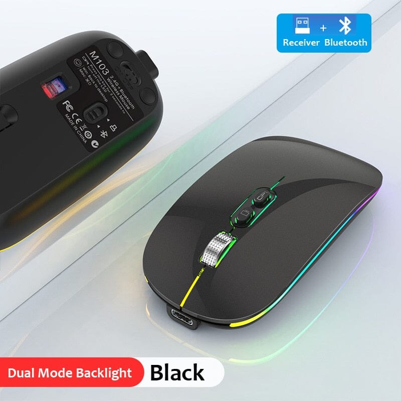 Erilles Dual Mode Bluetooth 2.4G Wireless Mouse - Work and Game with Ultimate Efficiency - Type-C Rechargeable and Ergonomic Design Computer Electronics PikNik Dual Mode Black 