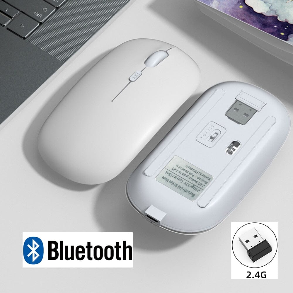 Rechargeable Wireless Bluetooth Mouse - The Ultimate Gaming Powerhouse - Unbeatable 30 Day Battery Life Computer Electronics PikNik white 