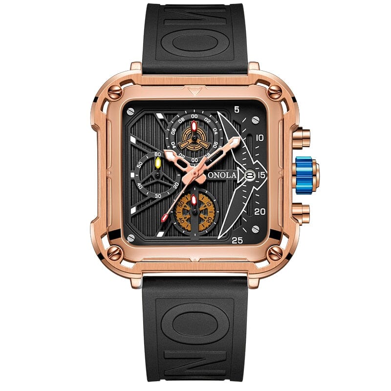 ONOLA Unique Square Design Luxury Quartz Sports Tape Watch for Men - Elevate your style and withstand any environment with this stunning timepiece. Mechanical Watches PikNik ON6831 rose black 