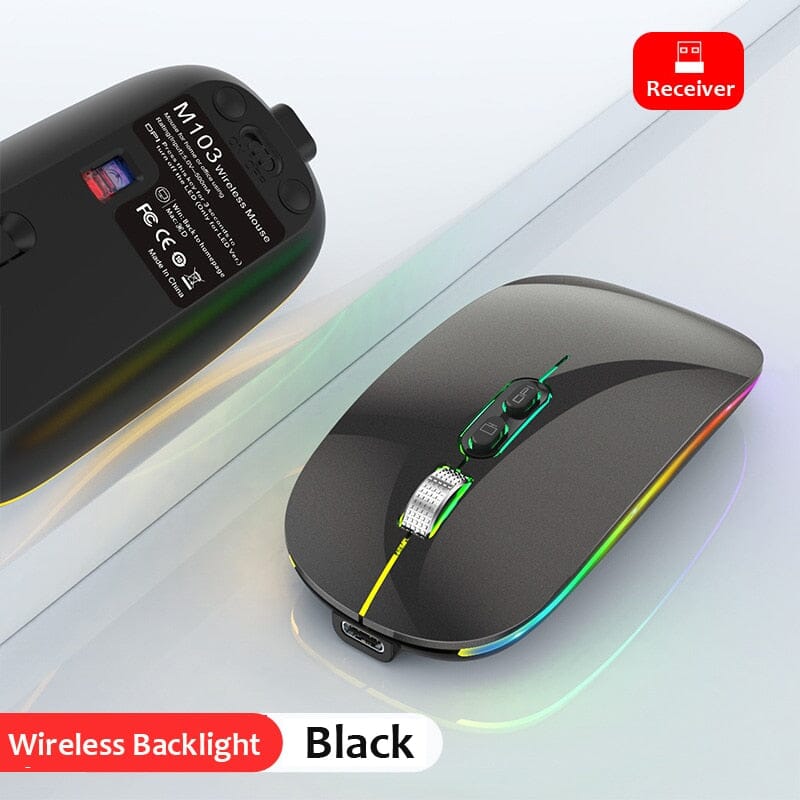 Erilles Dual Mode Bluetooth 2.4G Wireless Mouse - Work and Game with Ultimate Efficiency - Type-C Rechargeable and Ergonomic Design Computer Electronics PikNik 2.4G Wireless Black 