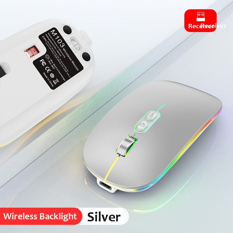 Erilles Dual Mode Bluetooth 2.4G Wireless Mouse - Work and Game with Ultimate Efficiency - Type-C Rechargeable and Ergonomic Design Computer Electronics PikNik 2.4G Wireless Silver 