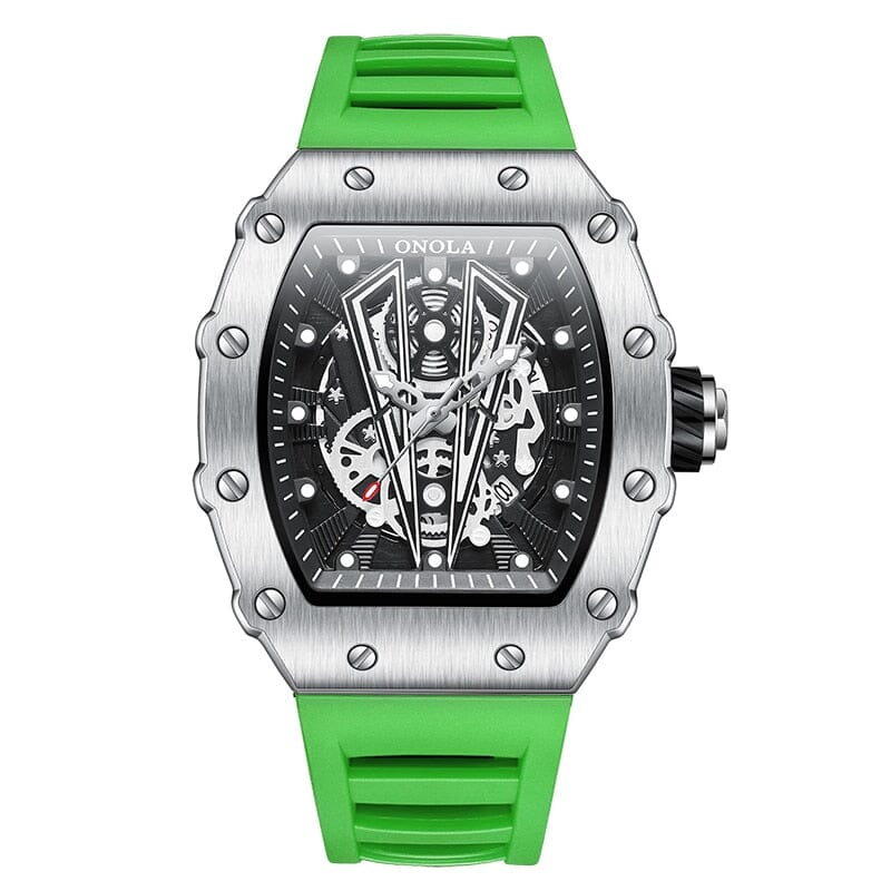 ONOLA Mens Watch - Elevate Your Style with this Sports Timepiece - Fashionable and Functional Mechanical Watches PikNik silver green 