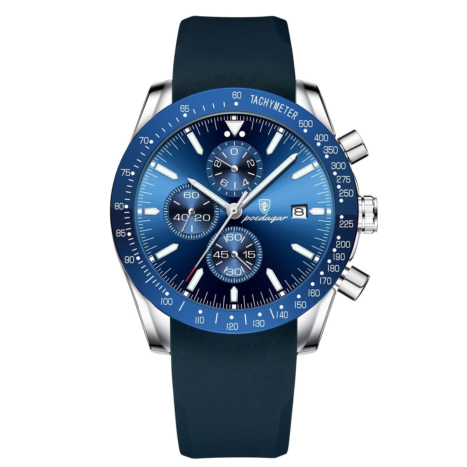 POEDAGAR Luxury Casual Sport Watch - Stay Fashionably on Time with Ease! - Water Resistant, Durable and Chic Mechanical Watches PikNik Silver Blue Silicone 