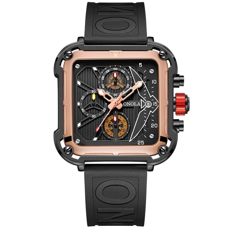ONOLA Unique Square Design Luxury Quartz Sports Tape Watch for Men - Elevate your style and withstand any environment with this stunning timepiece. Mechanical Watches PikNik 6831black rose black 